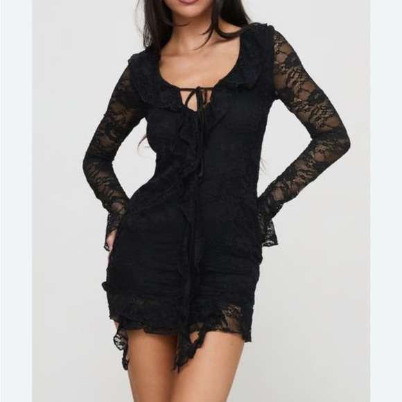 Princess Polly Braun Long Sleeve black lace  Mini Dress sz 4 - Picture 1 of 10